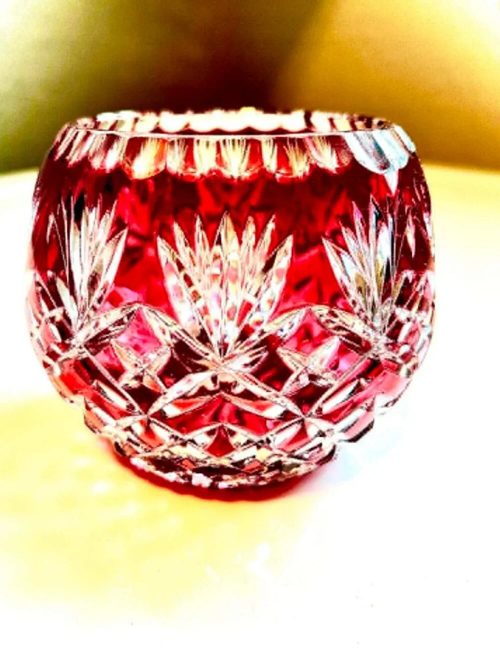 NWT CRYSTAL CLEAR IND Essex Ruby Red Crystal Rose Bowl Hand Cut to Clear 4.5